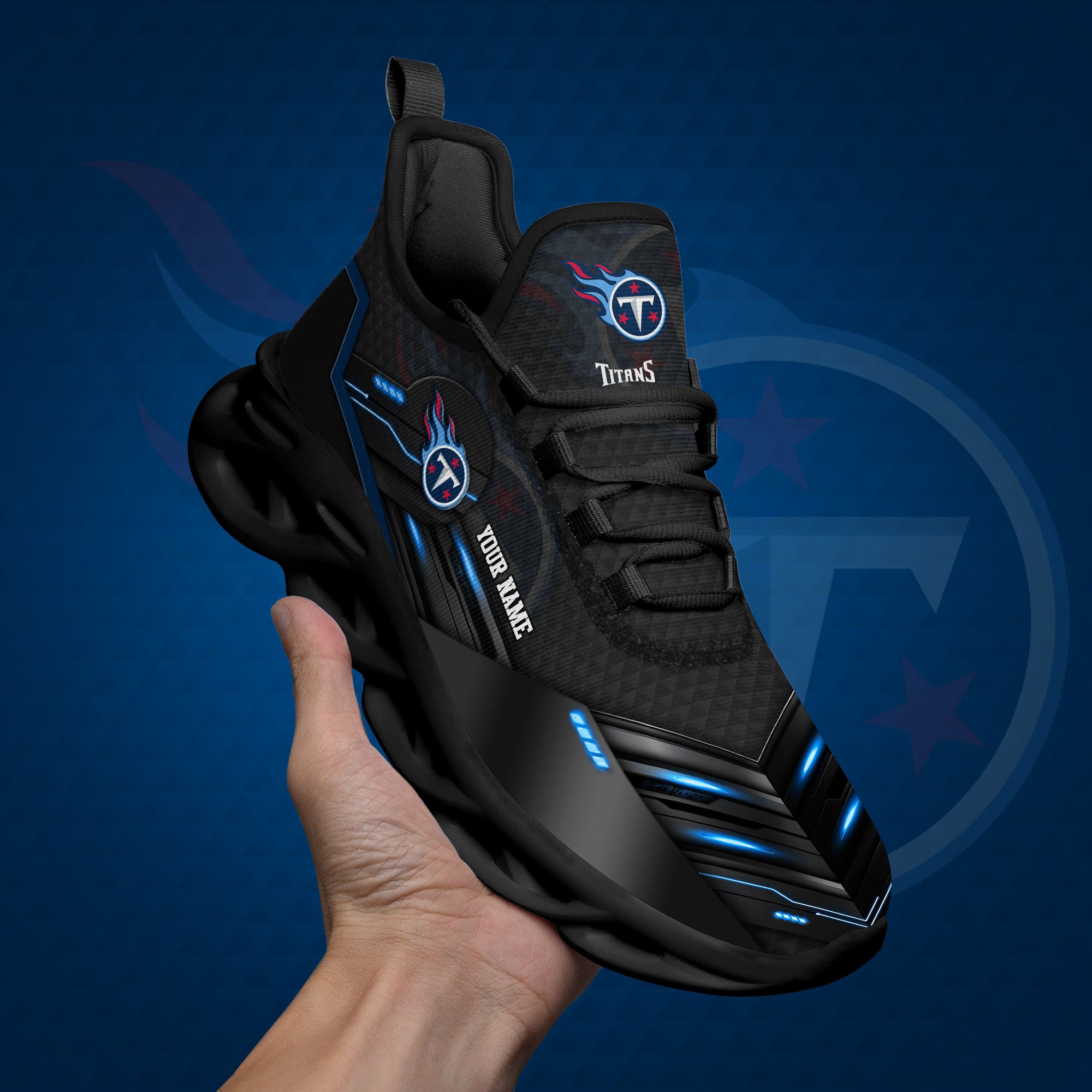 Tennessee Titans Black Clunky Sneaker Custom Name, Max Soul Shoes, Sport Gifts For Fan