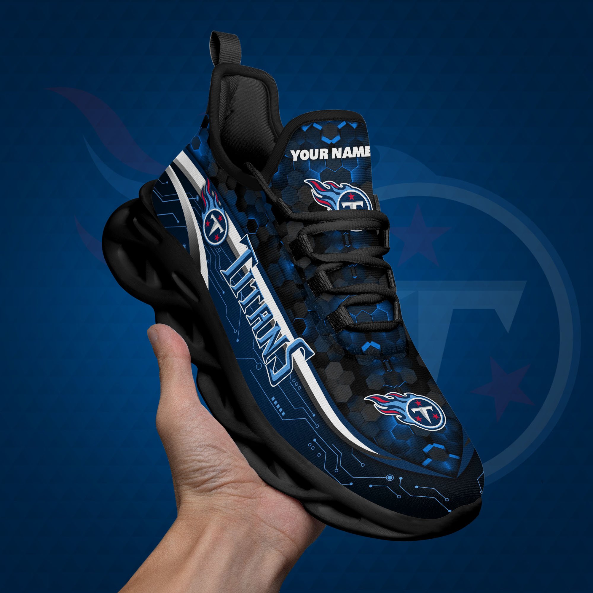 Tennessee Titans Black Clunky Sneakers Custom Name, Max Soul Shoes, Sport Gifts