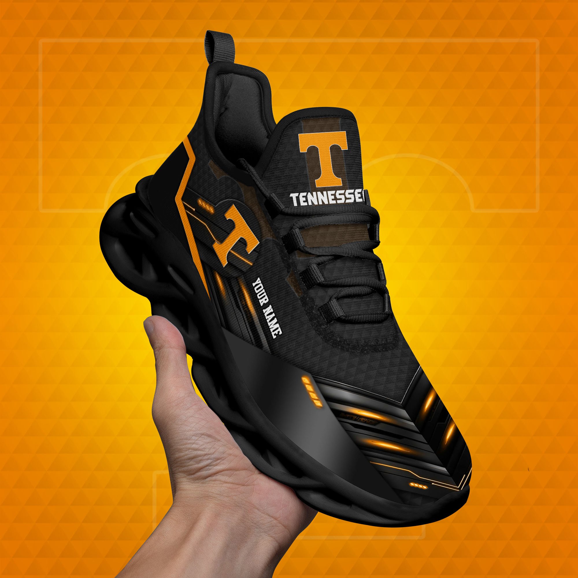Tennessee Volunteers Black Clunky Sneaker Custom Name, Max Soul Shoes, Sport Gifts For Fan