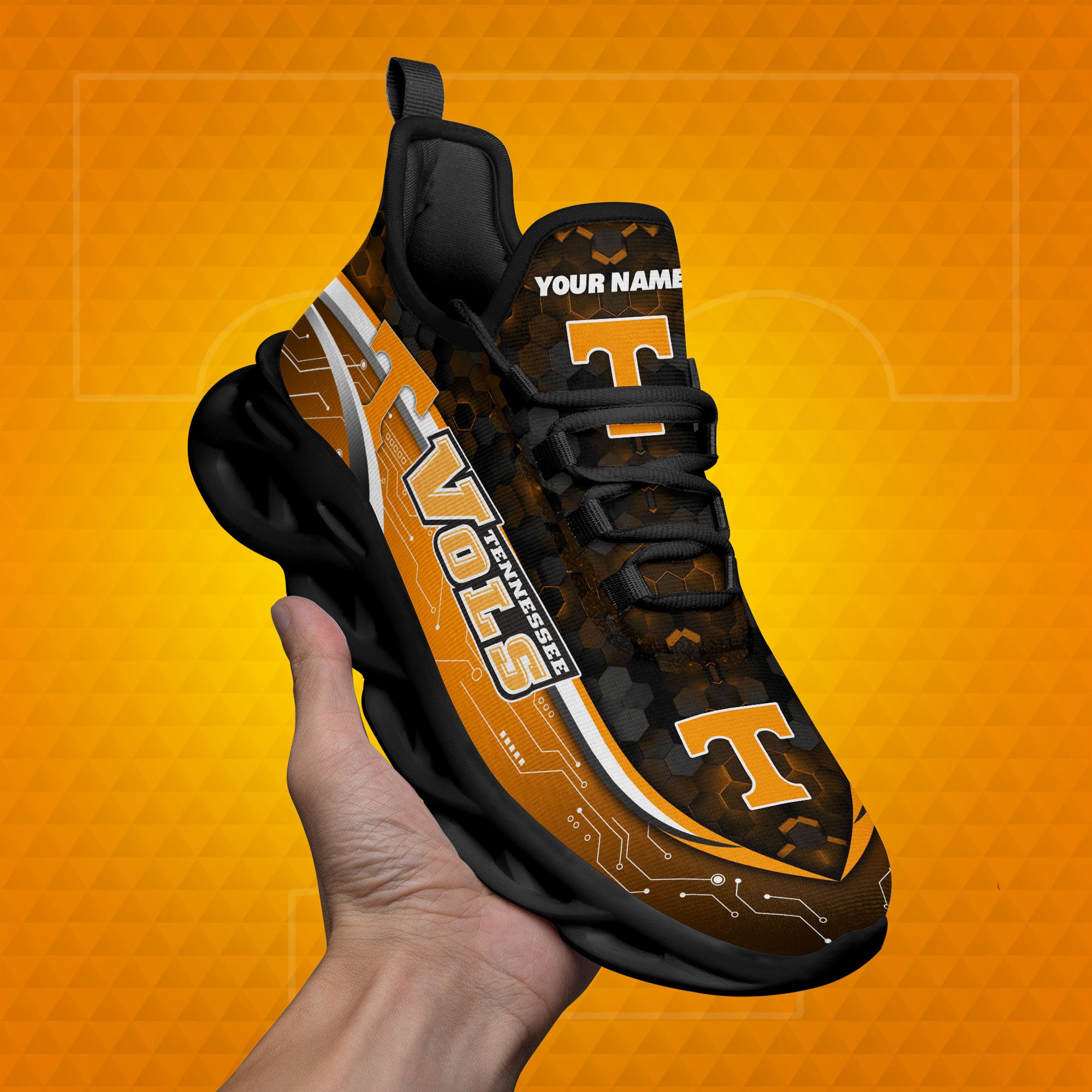 Tennessee Volunteers Black Clunky Sneakers Custom Name, Max Soul Shoes, Sport Gifts