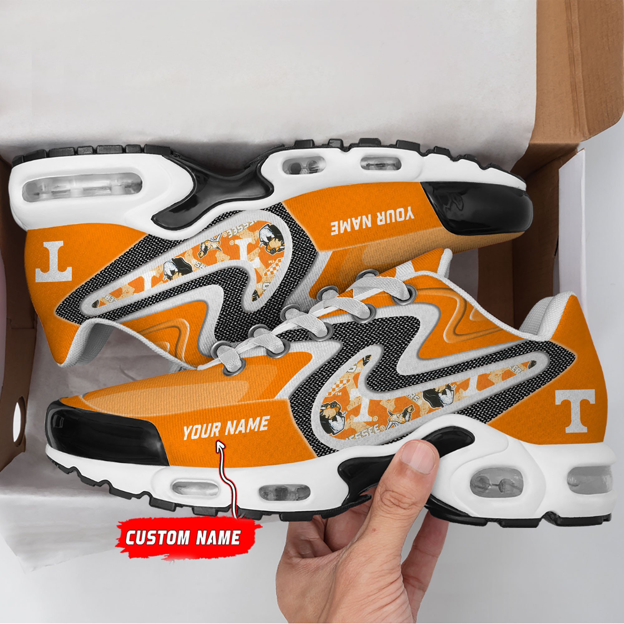 Tennessee Volunteers Personalized Name Team Checkmark Logo Mix Colors Stitch Line TN Shoes Air Cushion Sneakers