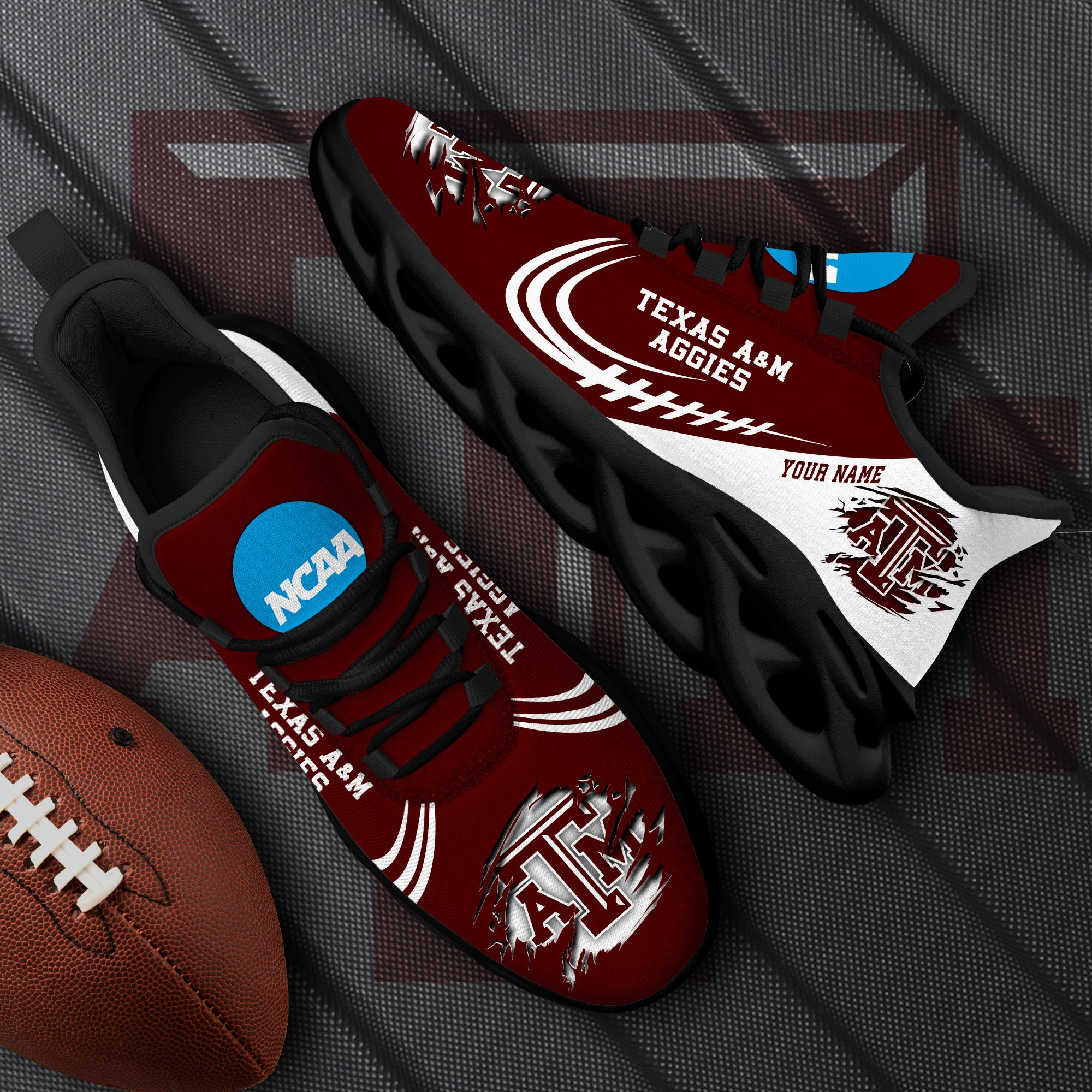 Texas A#038M Aggies Black Max Soul Shoes 2026 Versions Custom Name 016