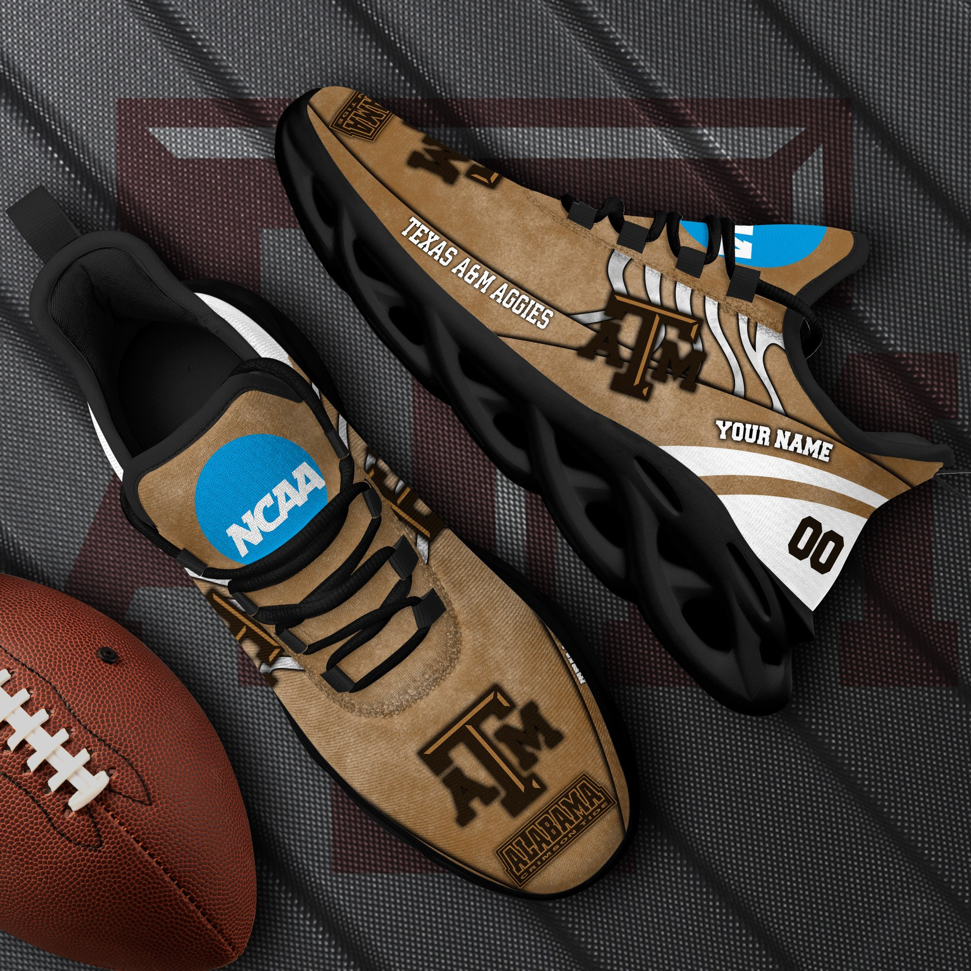 Texas A#038M Aggies Black Max Soul Shoes 2026 Versions Custom Your Name And Number 312
