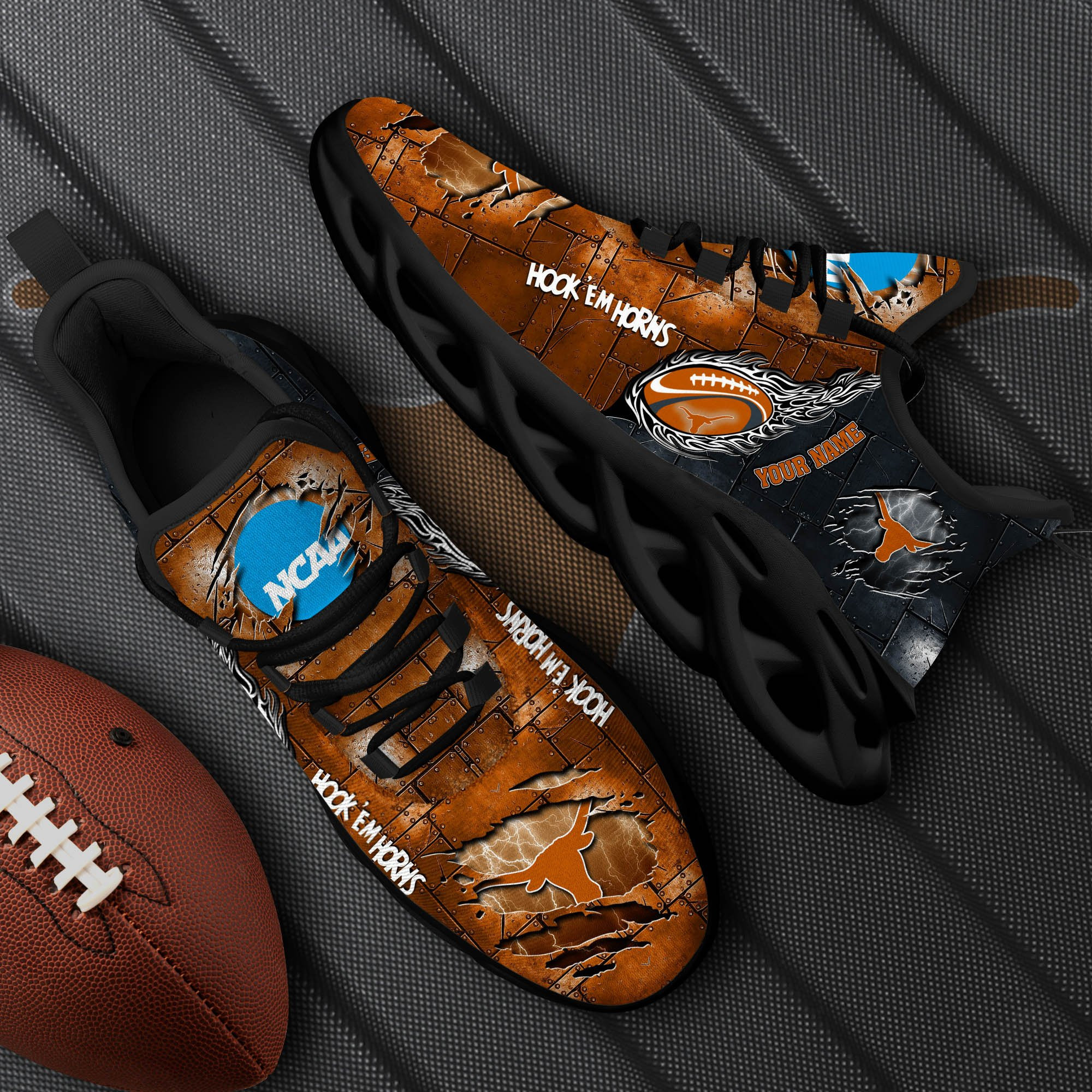 Texas Longhorns Black Max Soul Shoes 2026 Versions, White Max Soul Shoes Custom Your Name PH879