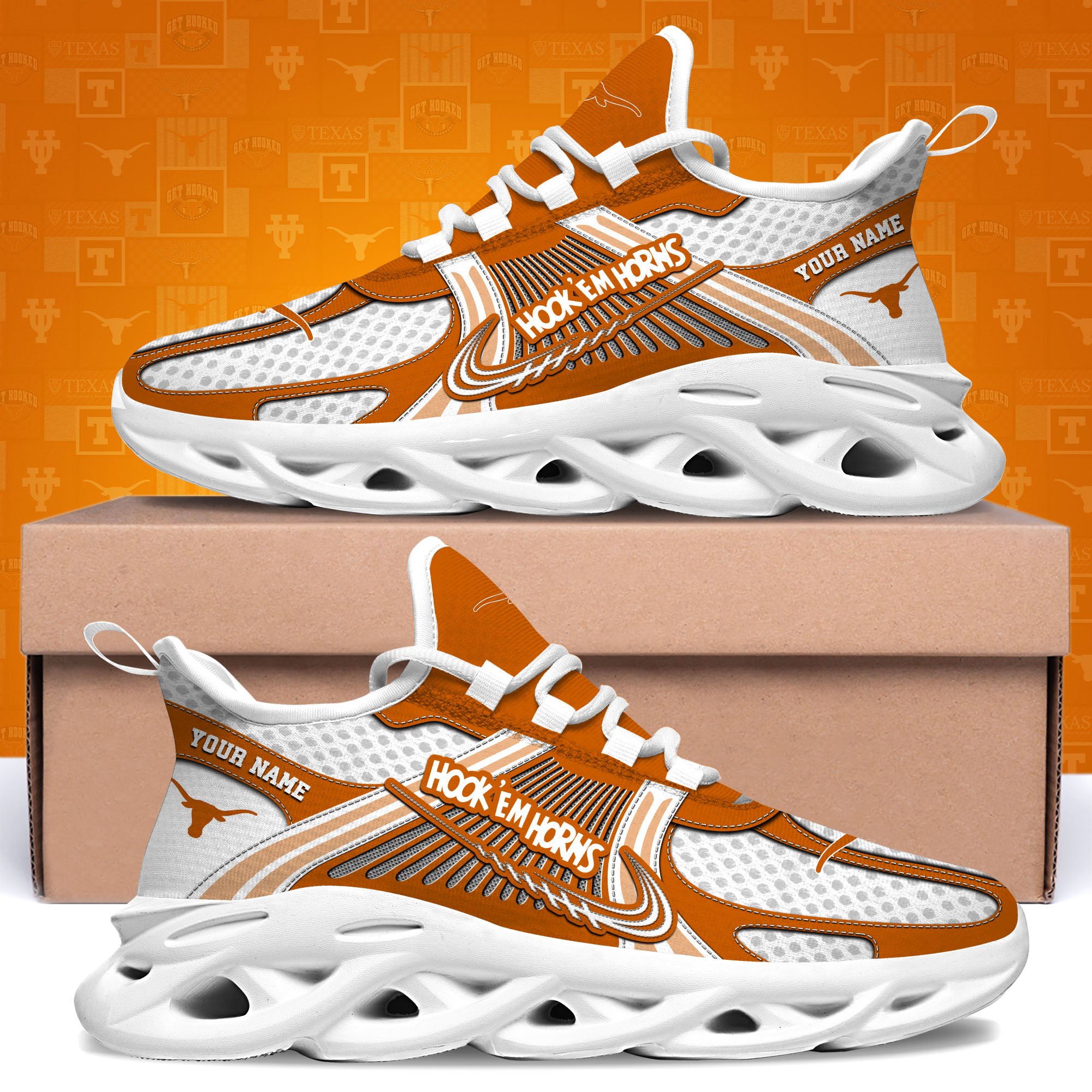 Texas Longhorns Clunky Sneakers Custom Your Name, Sport Sneakers, Sport Gifts For Fan, Gifts For Him