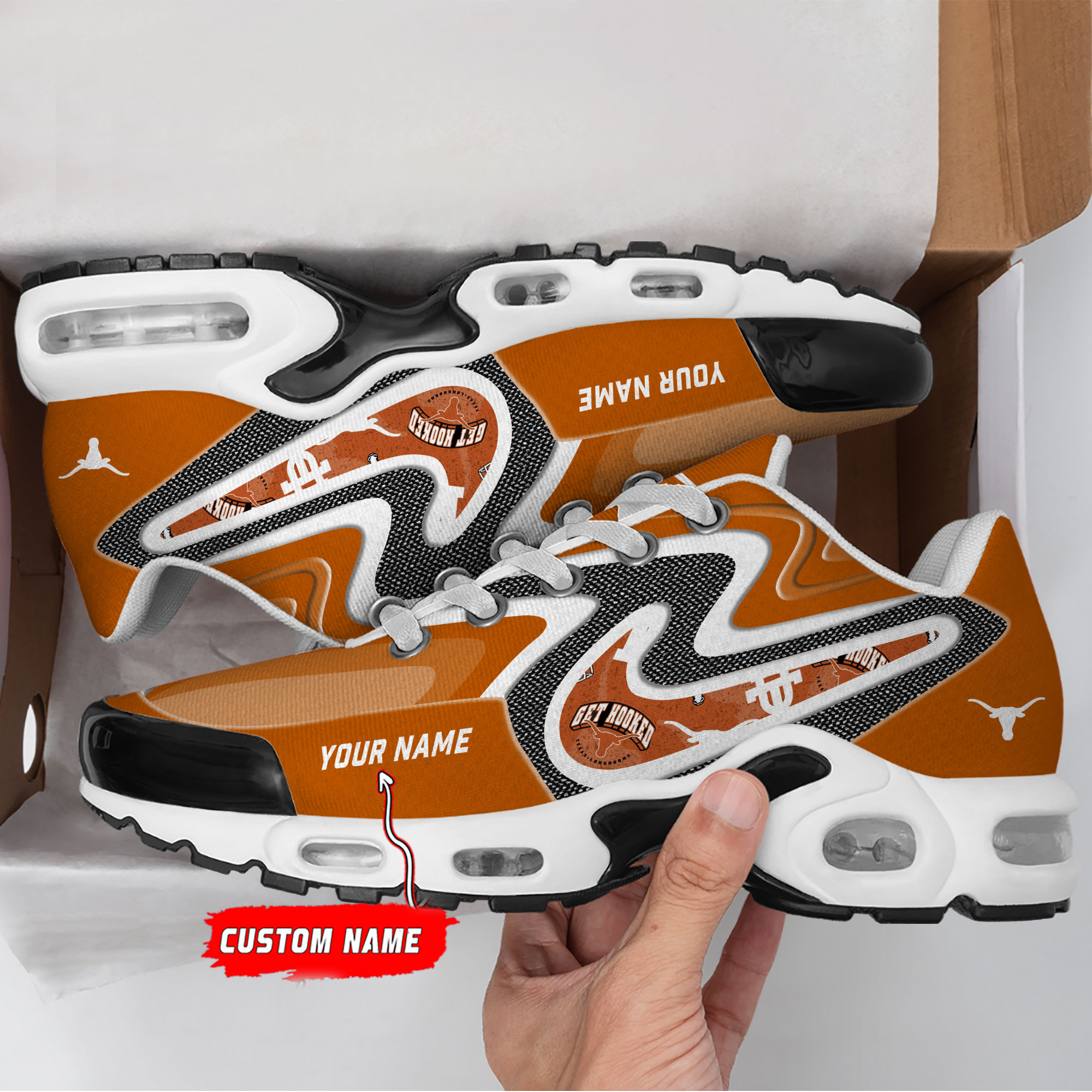 Texas Longhorns Personalized Name Team Checkmark Logo Mix Colors Stitch Line TN Shoes Air Cushion Sneakers