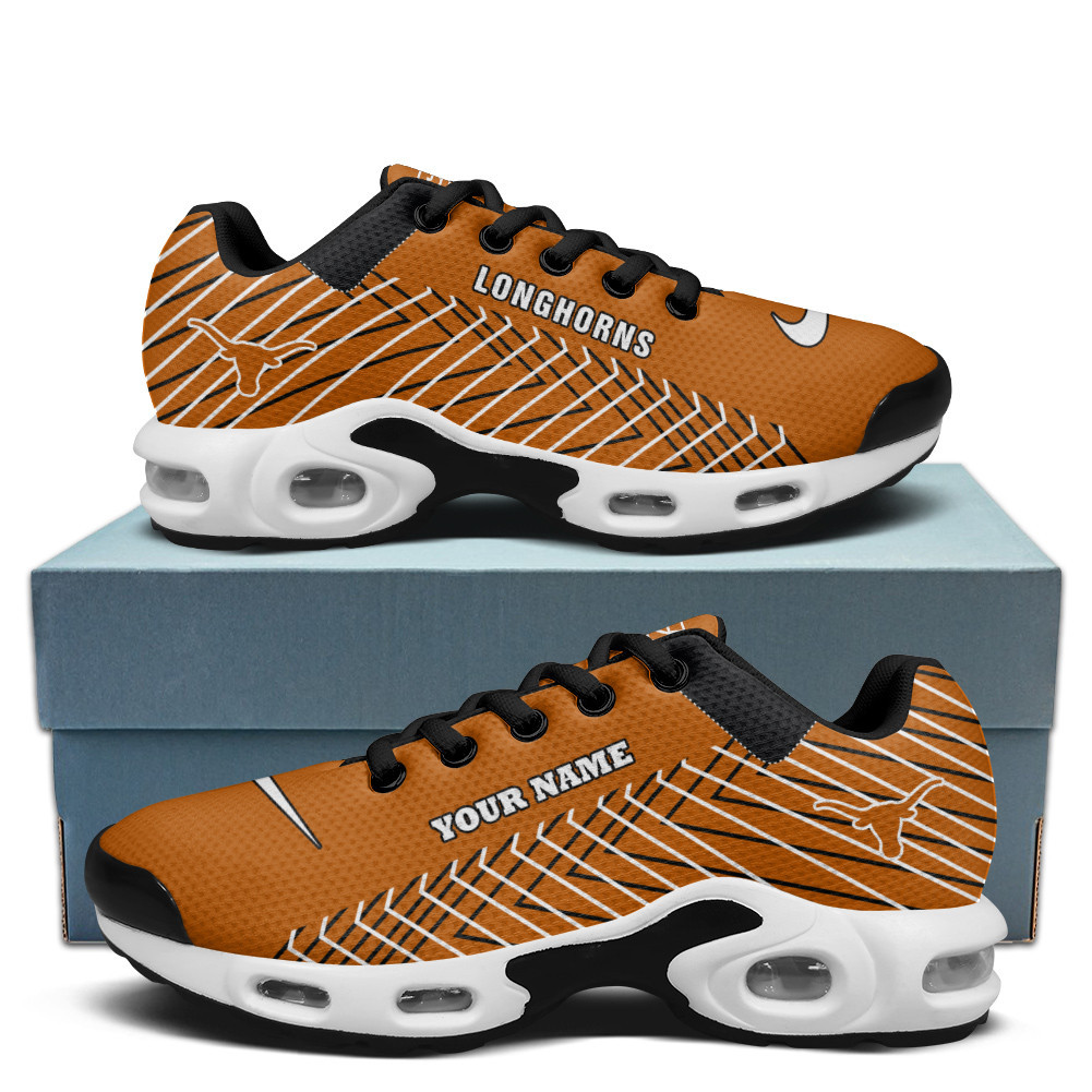 Texas Longhorns Personalized Name Team Colors Jagged Lines TN Air Max Shoes Air Cushion Sneakers