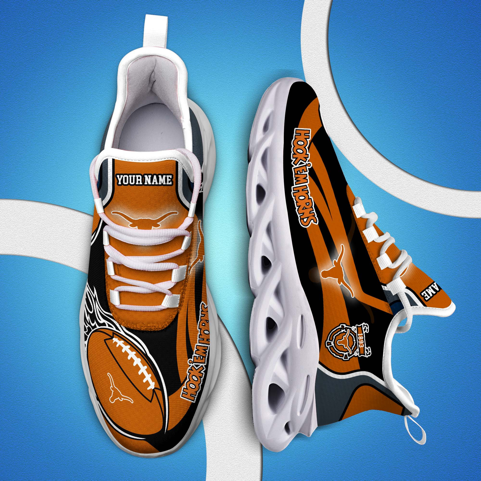 Texas Longhorns White C Sneakers 2026 Version Personalized Your Name 090