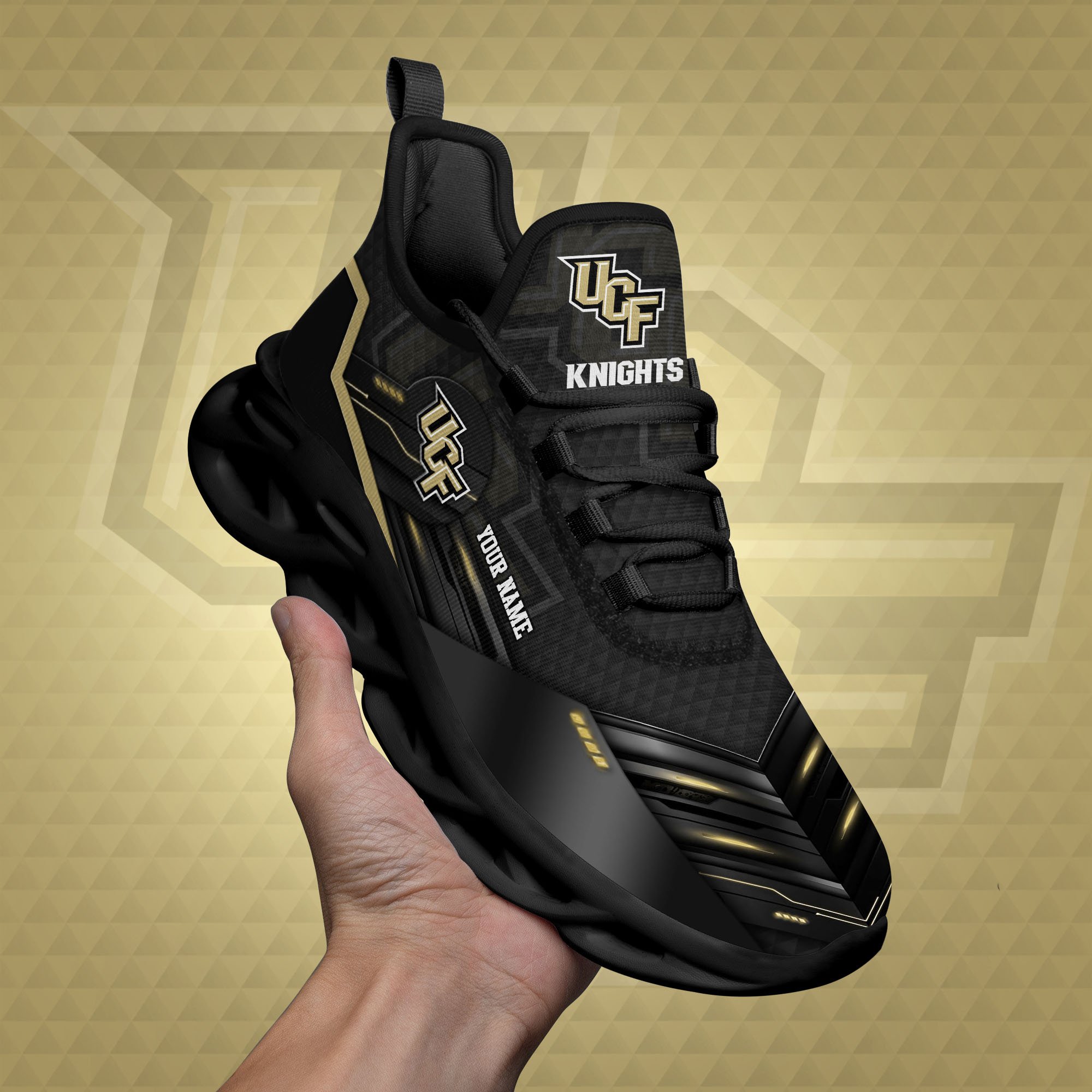 UCF Knights Black Clunky Sneaker Custom Name, Max Soul Shoes, Sport Gifts For Fan