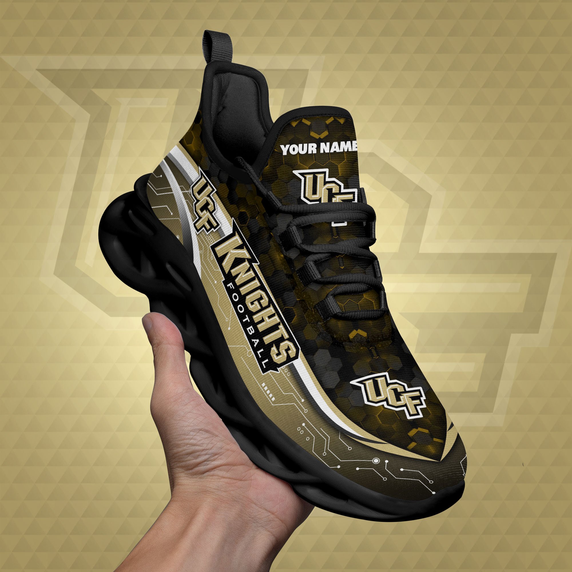 UCF Knights Black Clunky Sneakers Custom Name, Max Soul Shoes, Sport Gifts