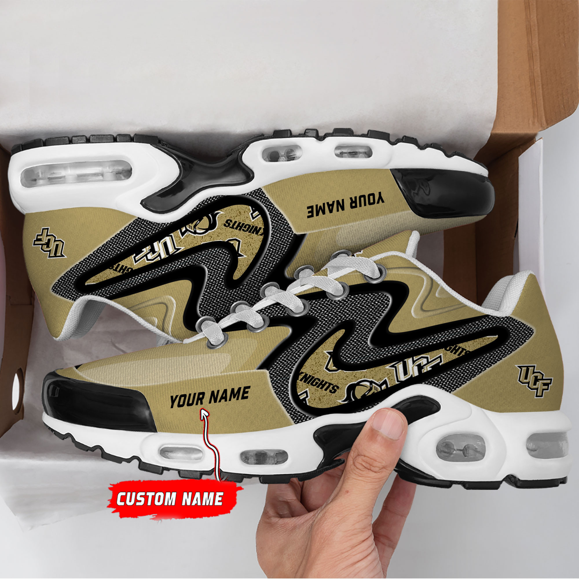 UCF Knights Personalized Name Team Checkmark Logo Mix Colors Stitch Line TN Air Max Shoes Air Cushion Sneakers