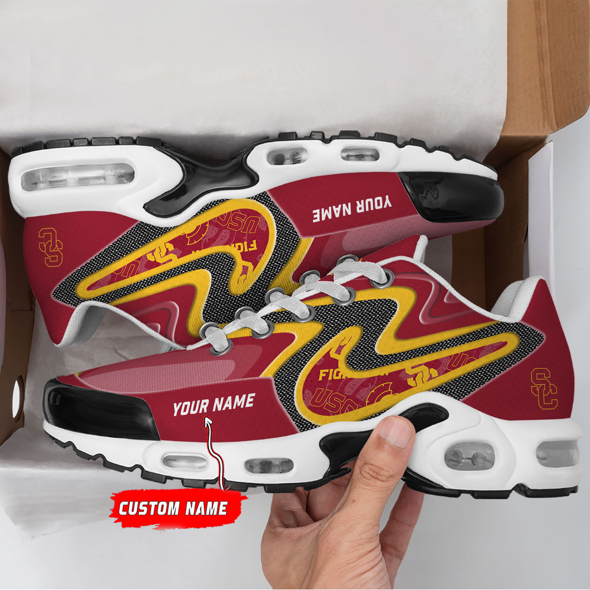 USC Trojans Personalized Name Team Checkmark Logo Mix Colors Stitch Line TN Shoes Air Cushion Sneakers