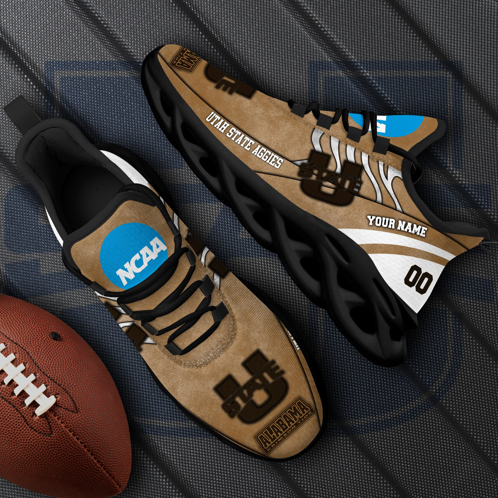 Utah State Aggies Black Max Soul Shoes 2026 Versions Custom Your Name And Number 312