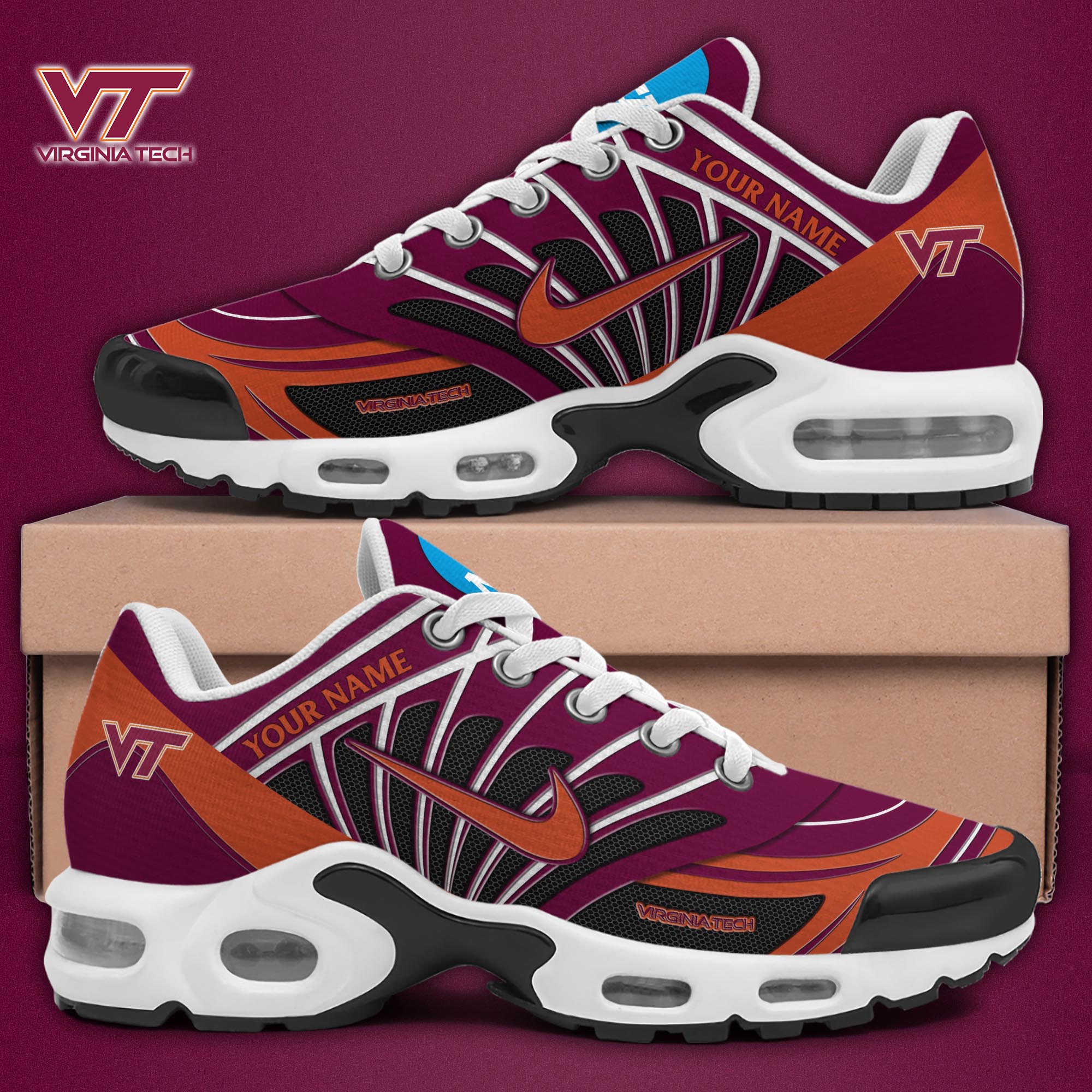 virginia tech hokies tn shoes 2026 version custom name 4701 9kncv