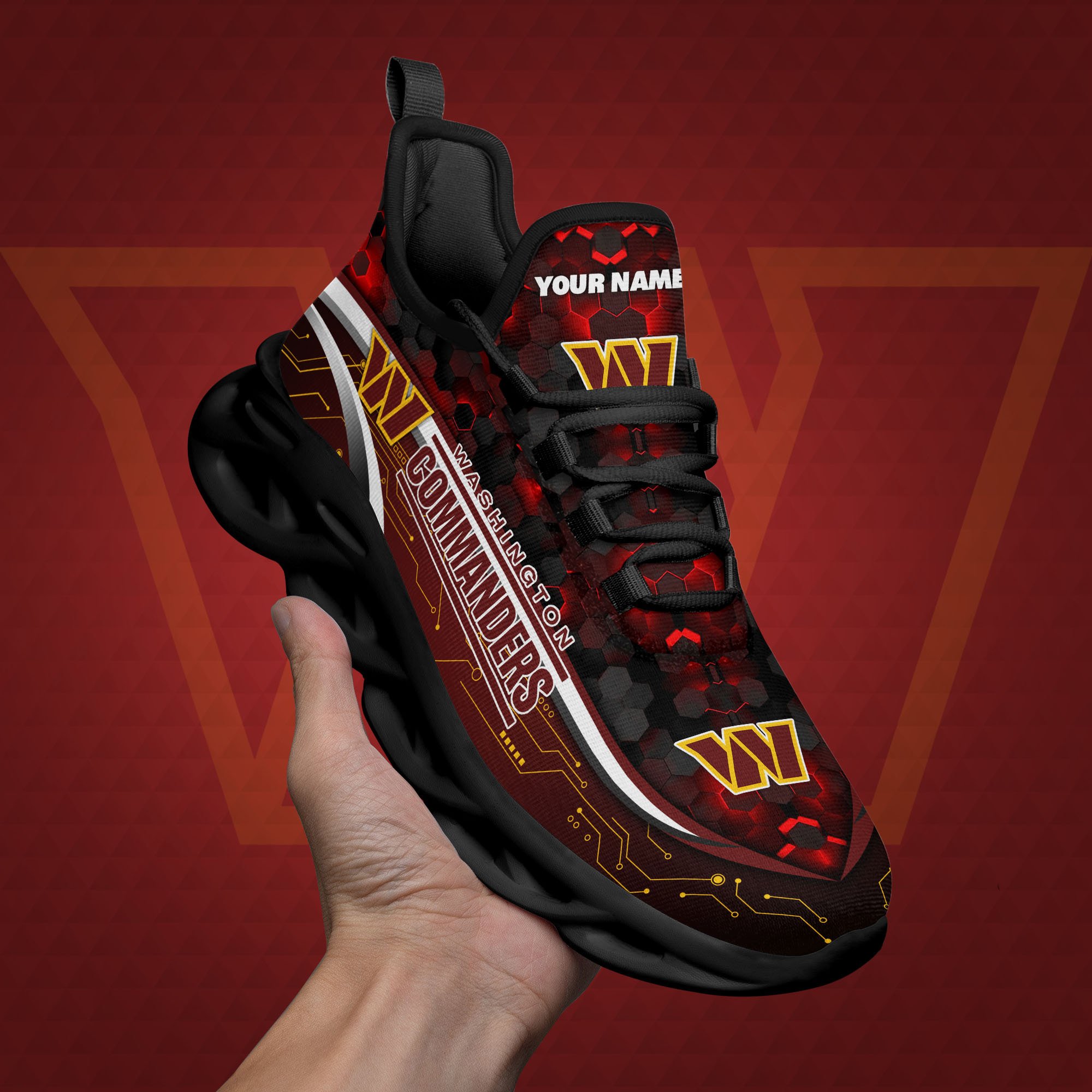 Washington Commanders Black Clunky Sneakers Custom Name, Max Soul Shoes, Sport Gifts