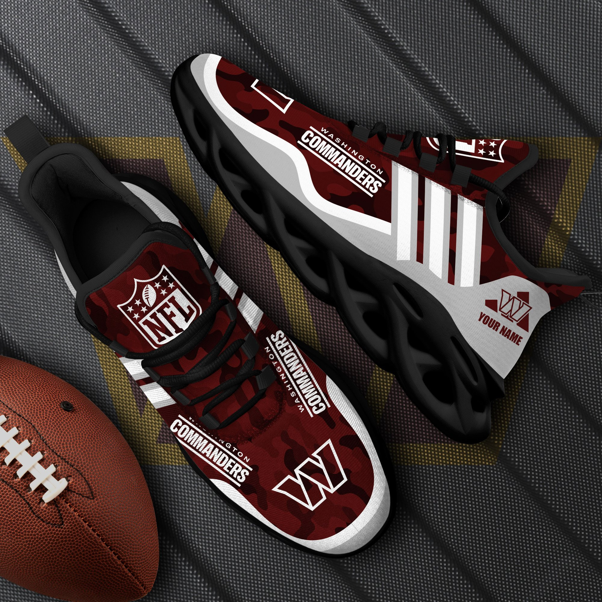 Washington Commanders Black Max Soul Shoes 2026 Versions Custom Name 430