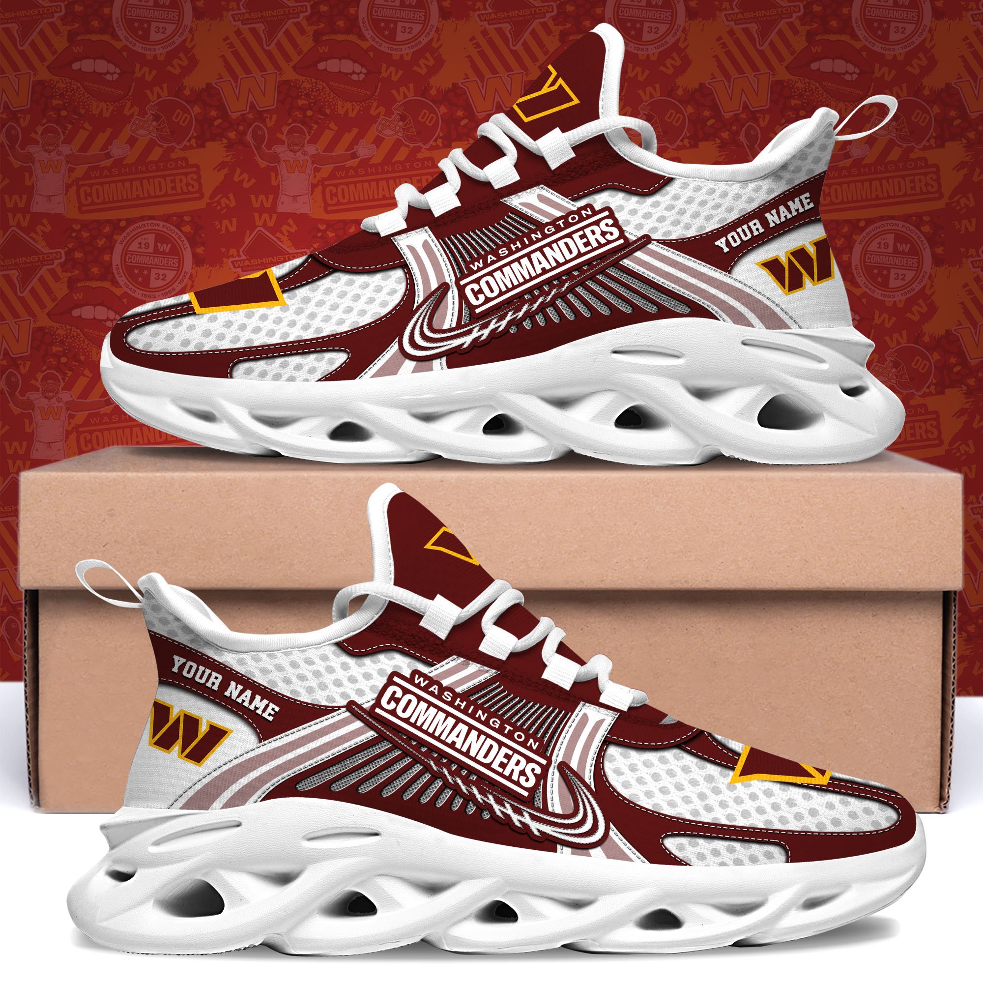 Washington Commanders Clunky Sneakers Custom Your Name, Sport Sneakers For Fans, Gifts For Sport Lovers, Gift For Dad