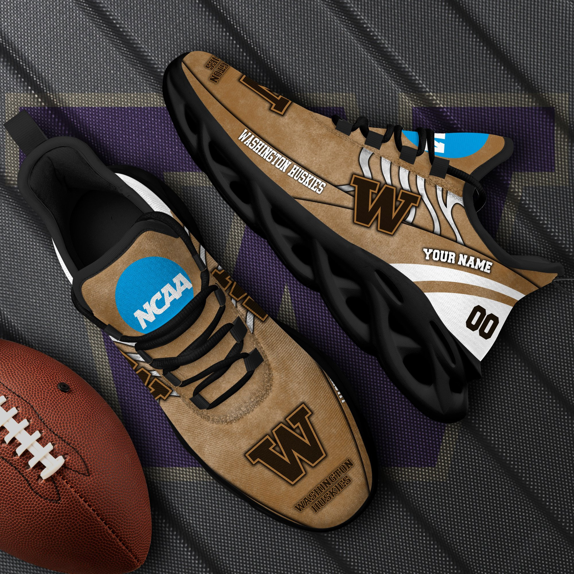 Washington Huskies Black Max Soul Shoes 2026 Versions Custom Your Name And Number 312