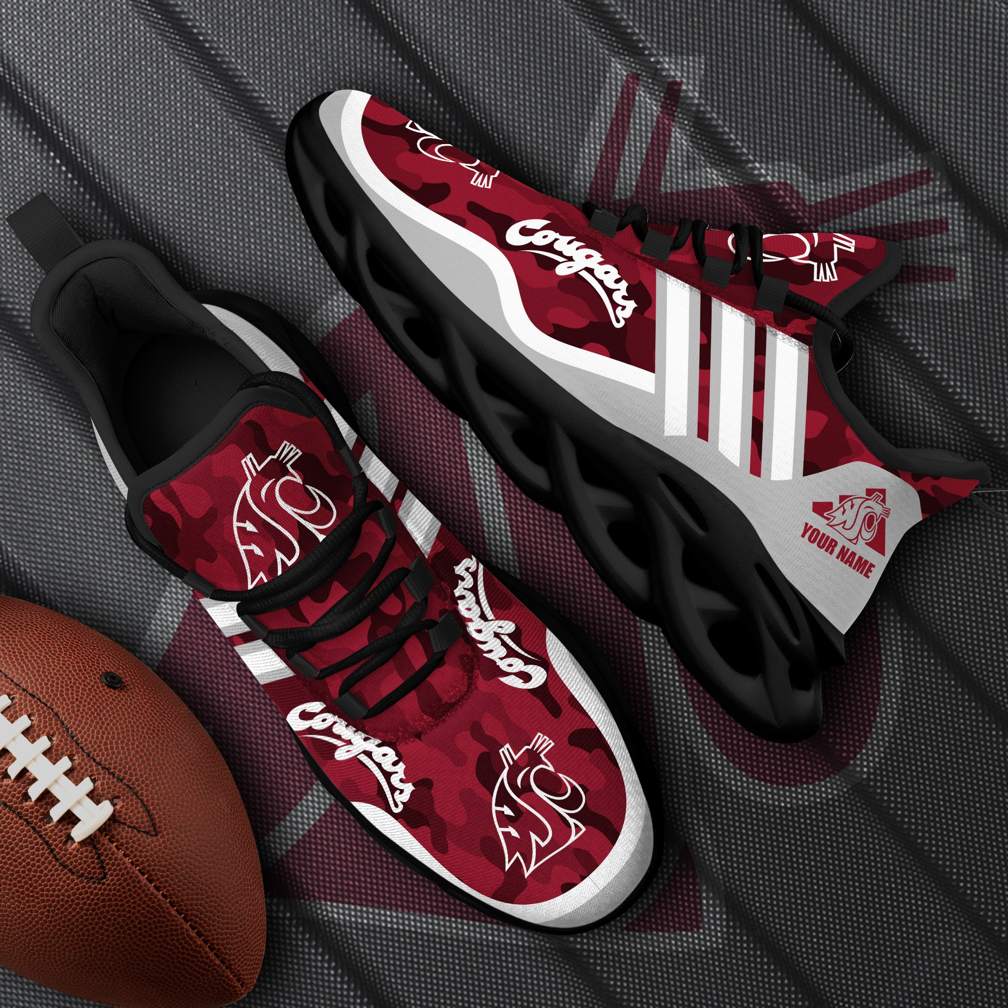 Washington State Cougars Black Max Soul Shoes 2026 Versions Custom Name 466