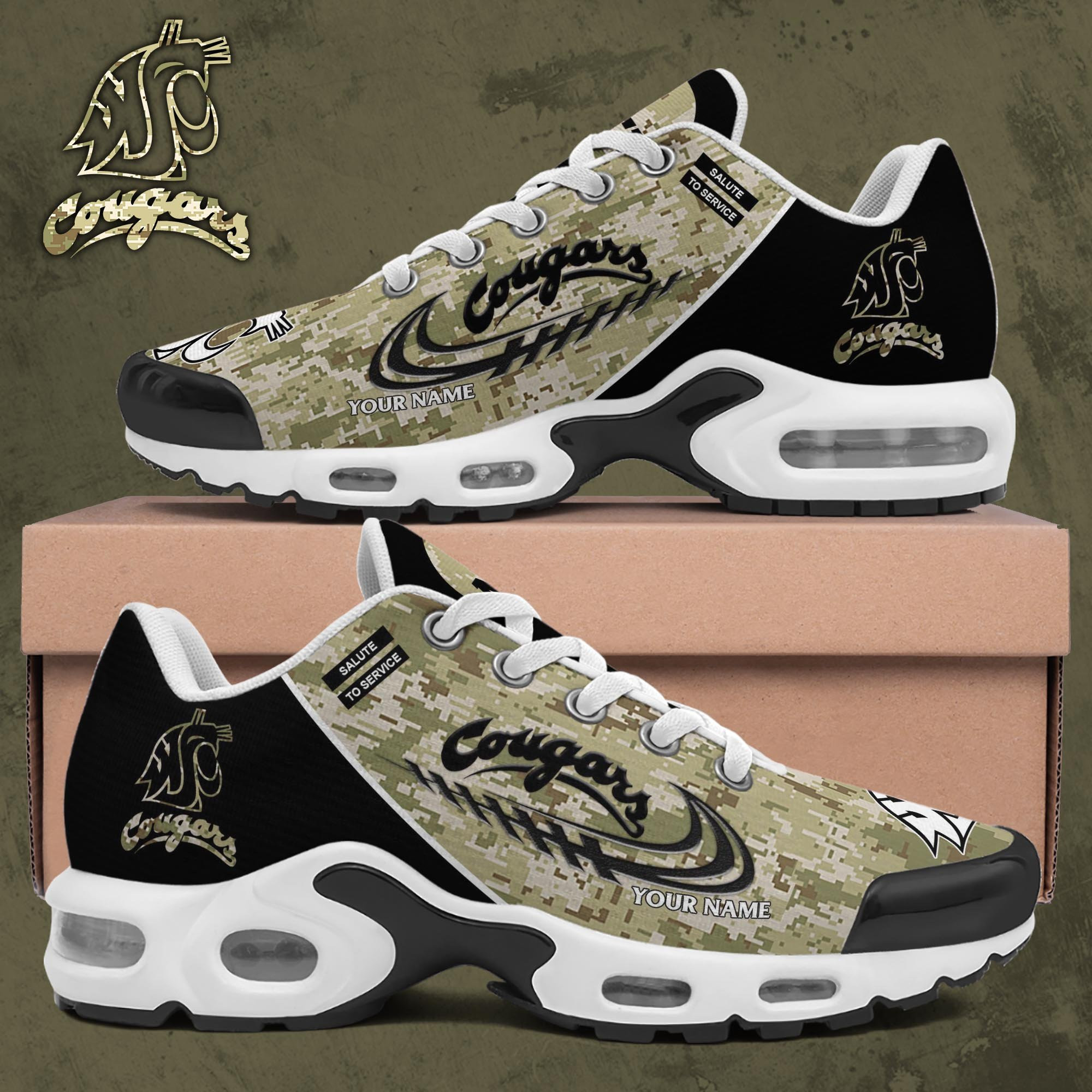 Washington State Cougars TN Shoes 2026 Version Custom Name, Camouflage Shoes, Gifts For Football Lovers PH636