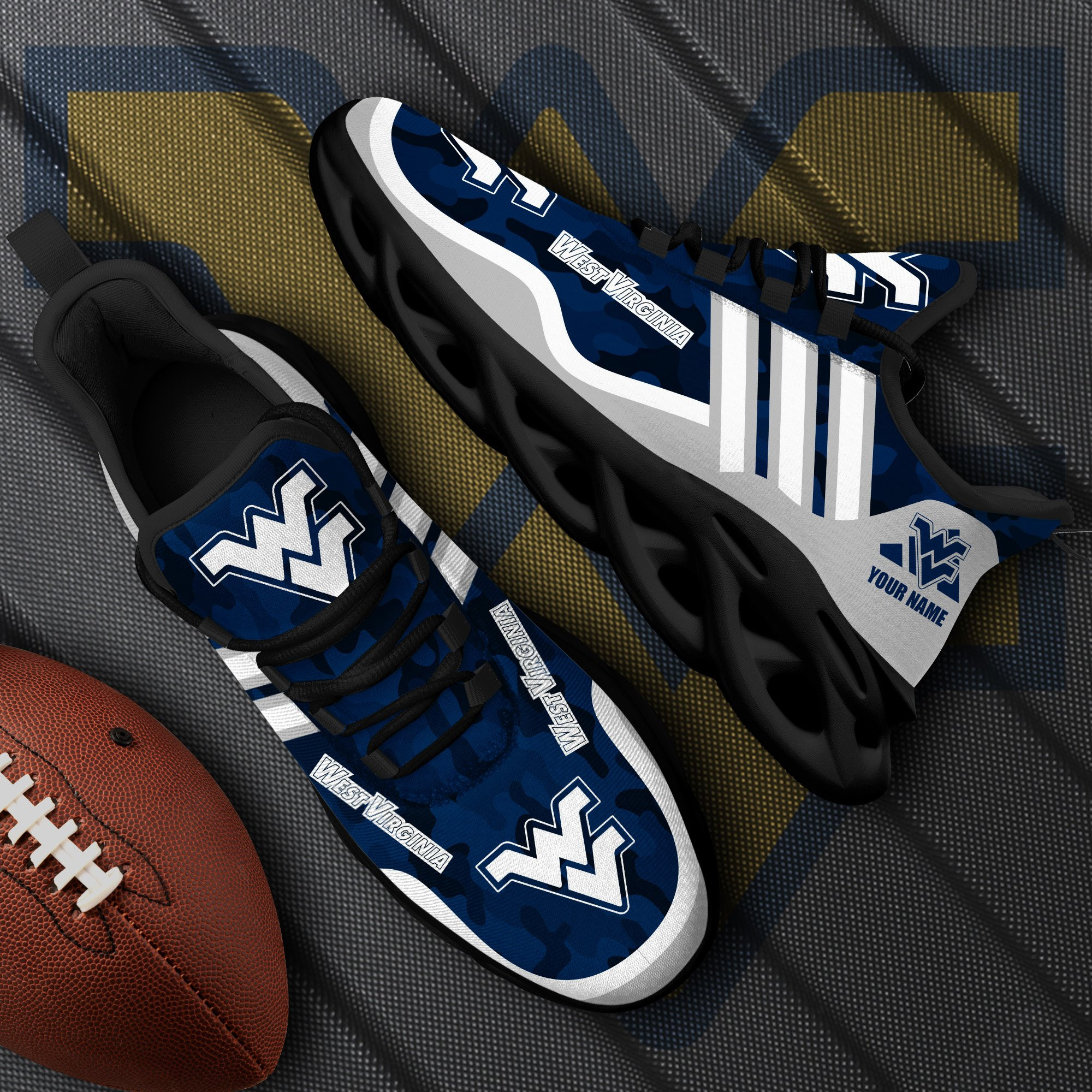 West Virginia Mountaineers Black Max Soul Shoes 2026 Versions Custom Name 466
