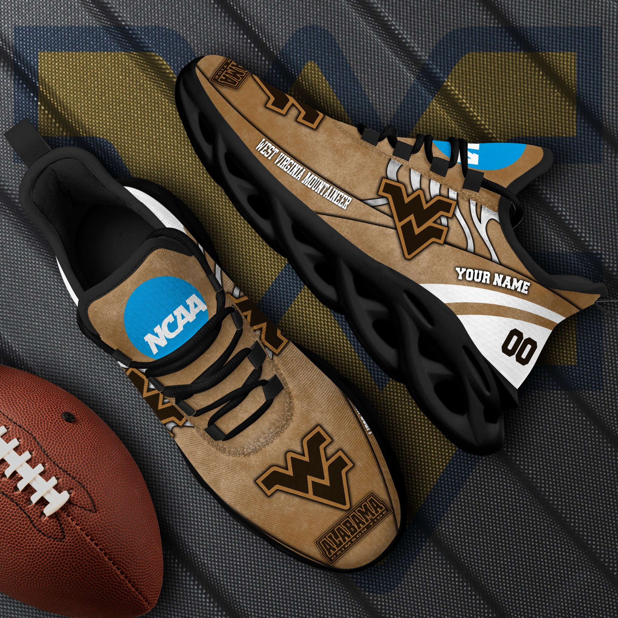 West Virginia Mountaineers Black Max Soul Shoes 2026 Versions Custom Your Name And Number 312