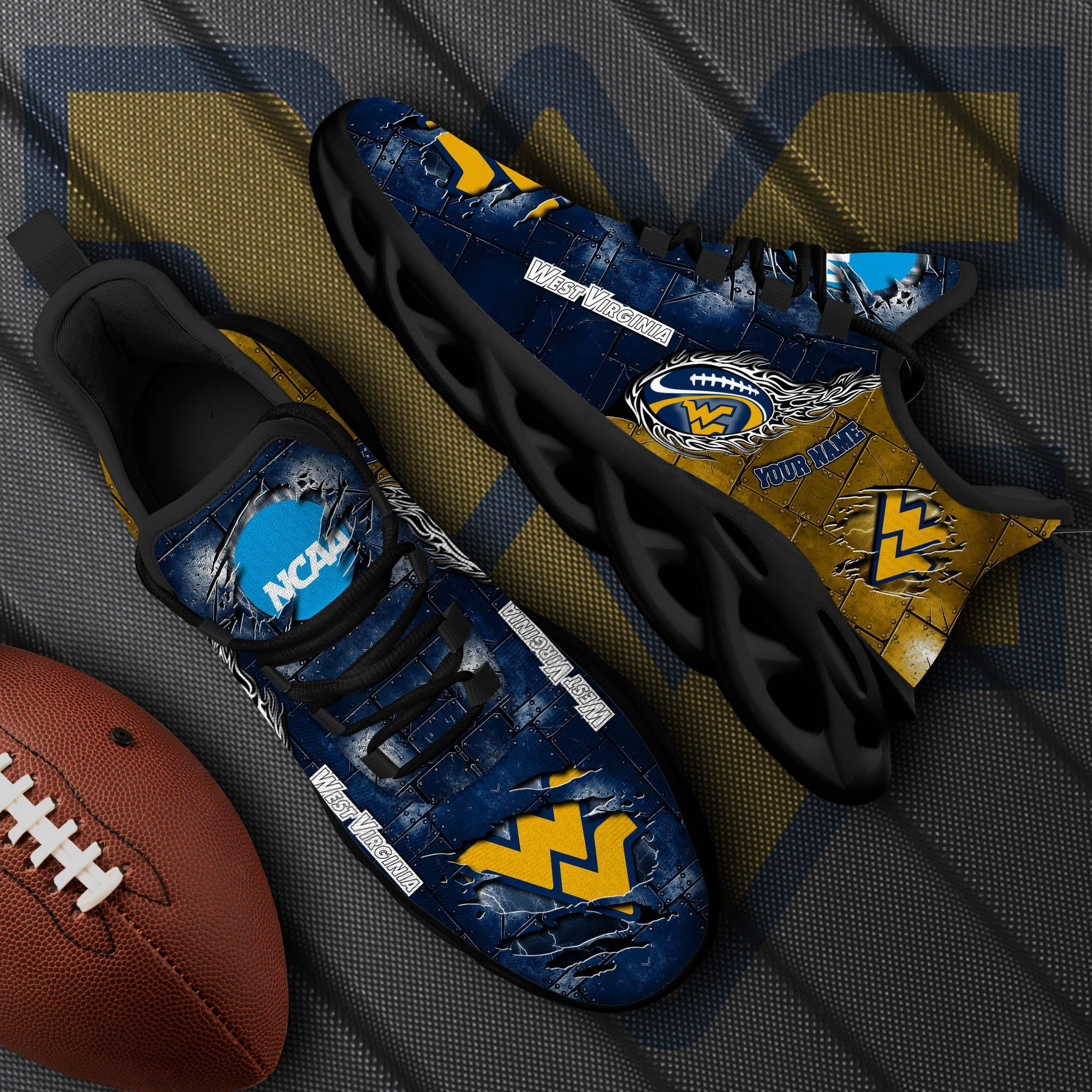 West Virginia Mountaineers Black Max Soul Shoes 2026 Versions, White Max Soul Shoes Custom Your Name PH879