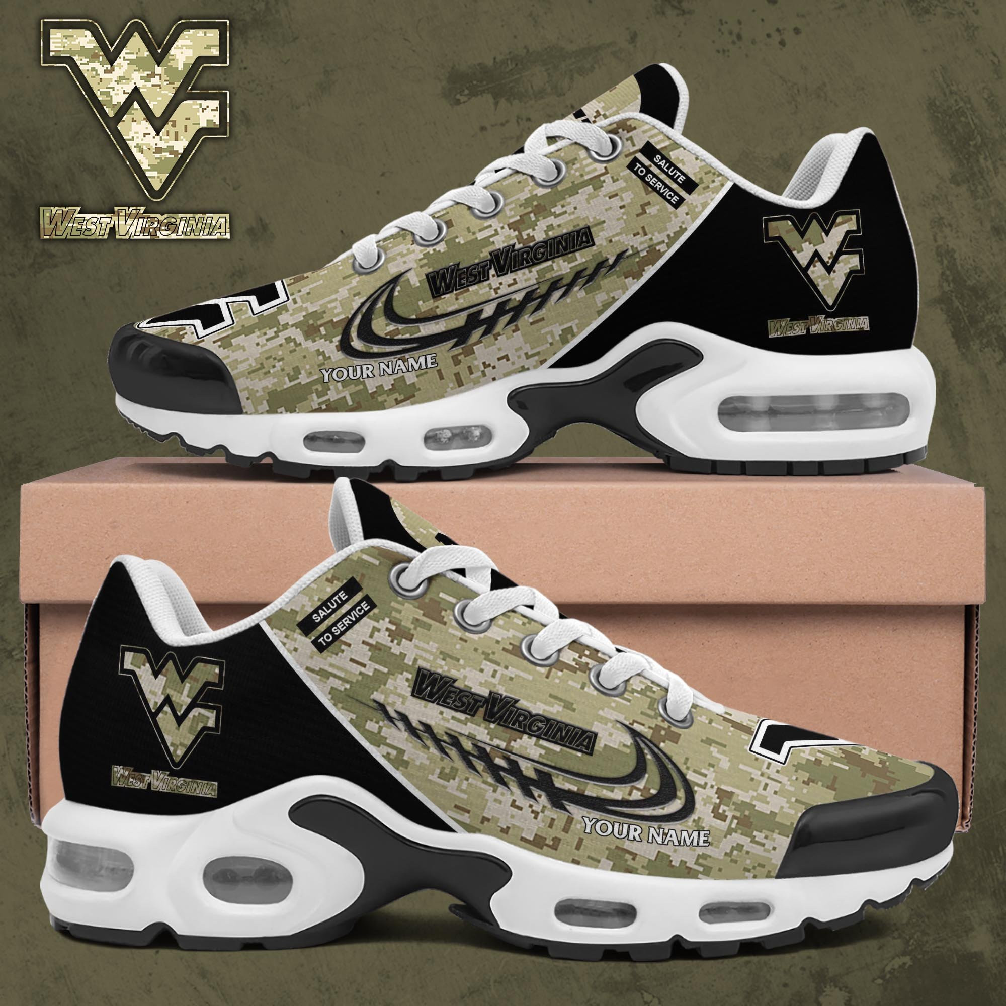 West Virginia Mountaineers TN Shoes 2026 Version Custom Name, Camouflage Shoes, Gifts For Football Lovers PH636