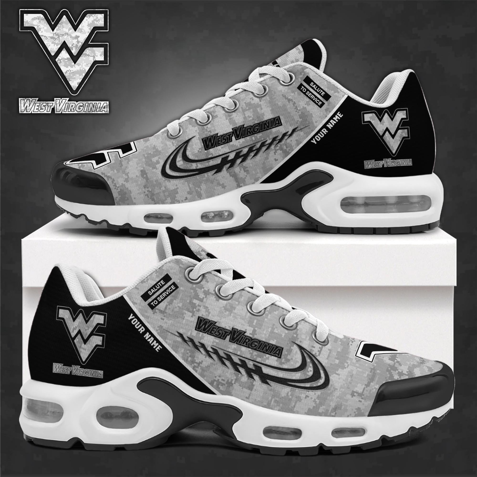 West Virginia Mountaineers TN Shoes 2026 Version Custom Name, Camouflage Shoes   PH585