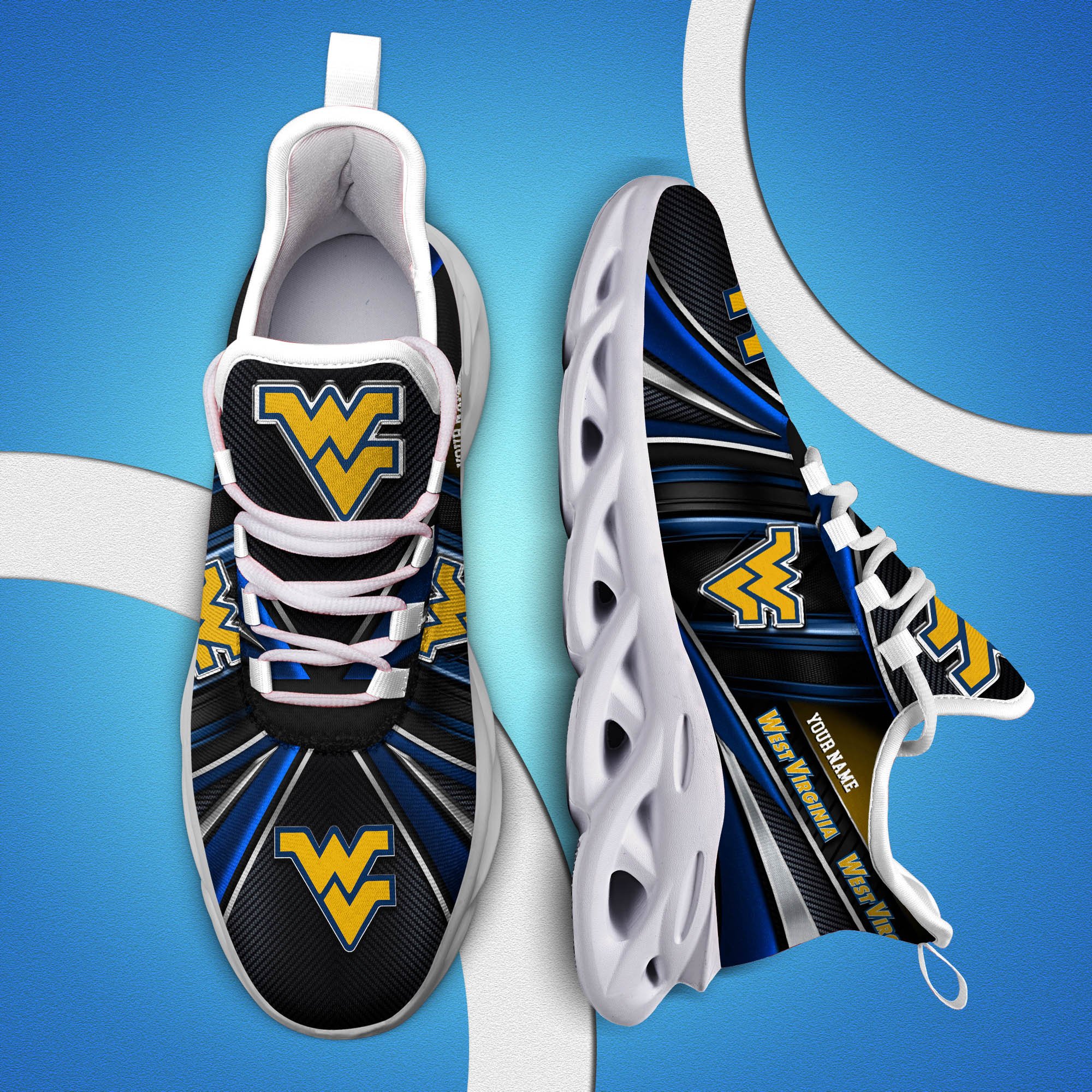 West Virginia Mountaineers White C Sneakers 2026 Version Personalized Your Name, Sport Team Sneakers, Sport Gifts PH892