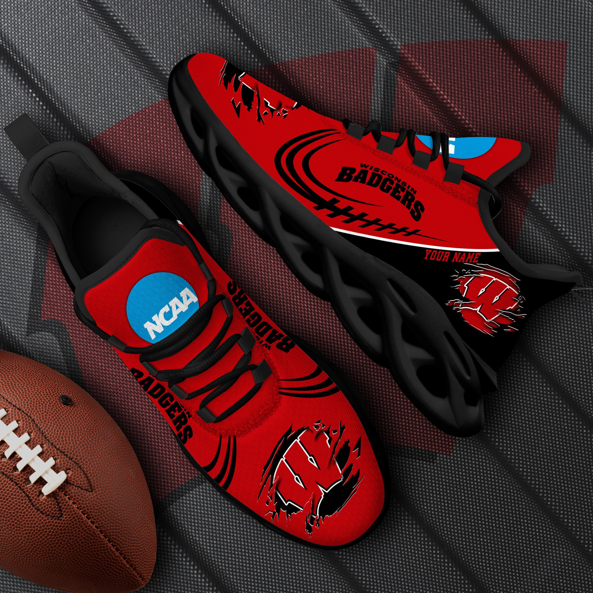 Wisconsin Badgers Black Max Soul Shoes 2026 Versions Custom Name 016