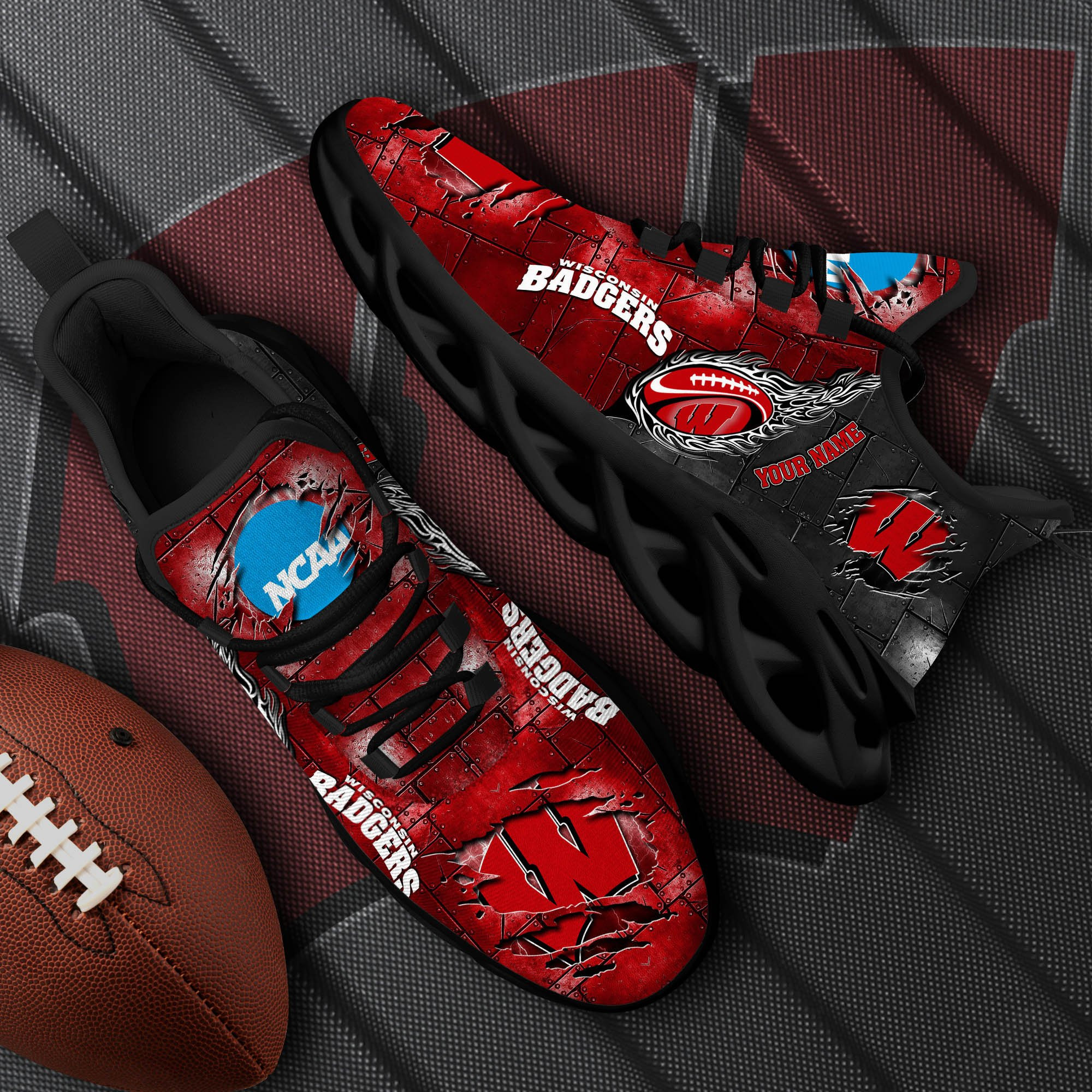 Wisconsin Badgers Black Max Soul Shoes 2026 Versions, White Max Soul Shoes Custom Your Name PH879