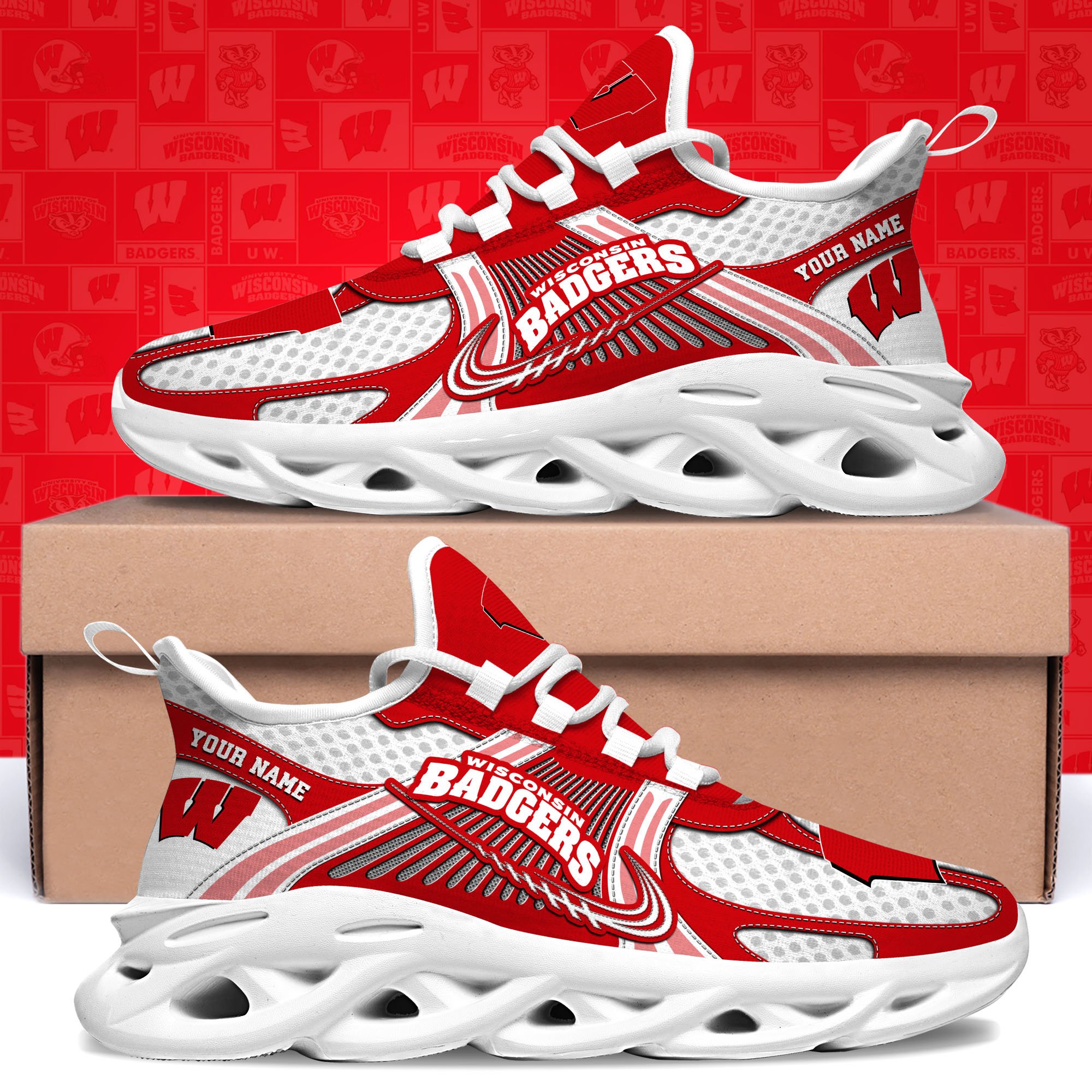 wisconsin badgers clunky sneakers custom your name sport sneakers sport gifts for fan gifts for him 3321 2wbkv