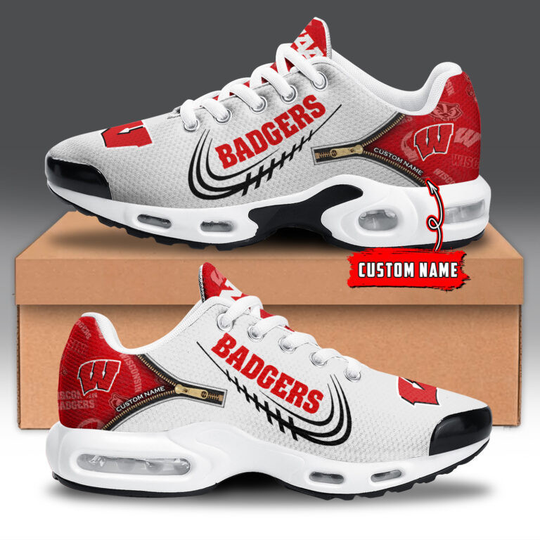 Wisconsin Badgers Personalized Name Team Logo Mix Colors Zipped Line TN Shoes Air Cushion Sneakers