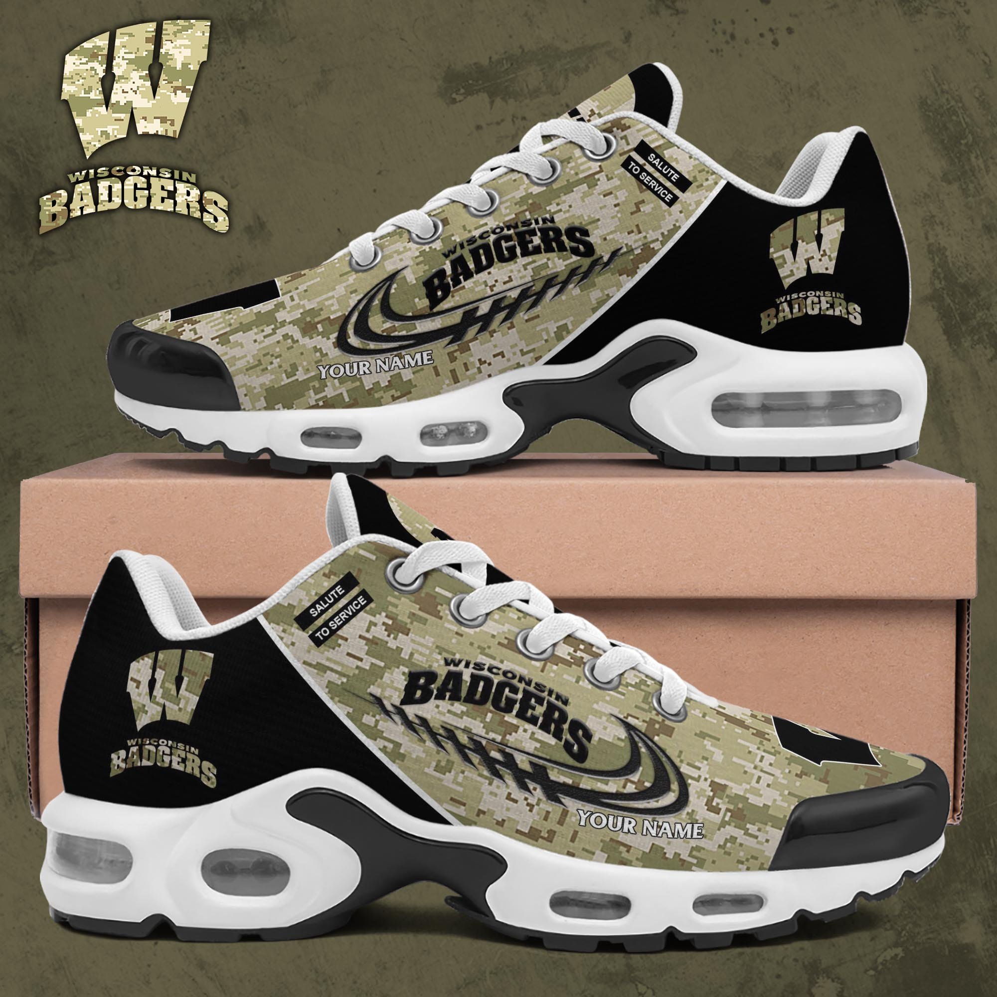 Wisconsin Badgers TN Shoes 2026 Version Custom Name, Camouflage Shoes, Gifts For Football Lovers