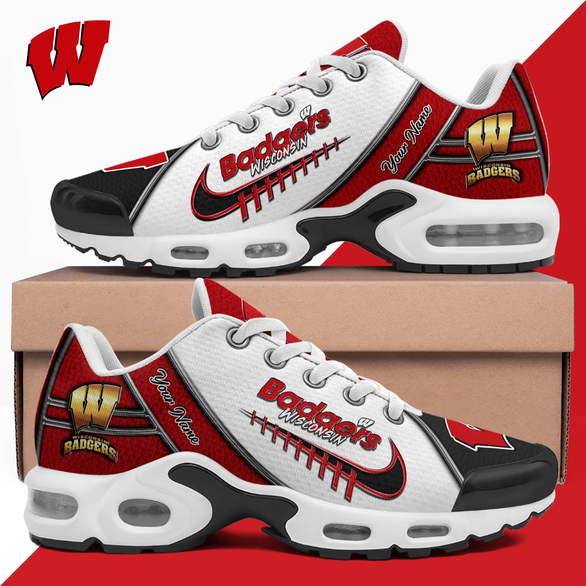 Wisconsin Badgers TN Shoes 2026 Version Custom Your Name, Football Team Shoes 516