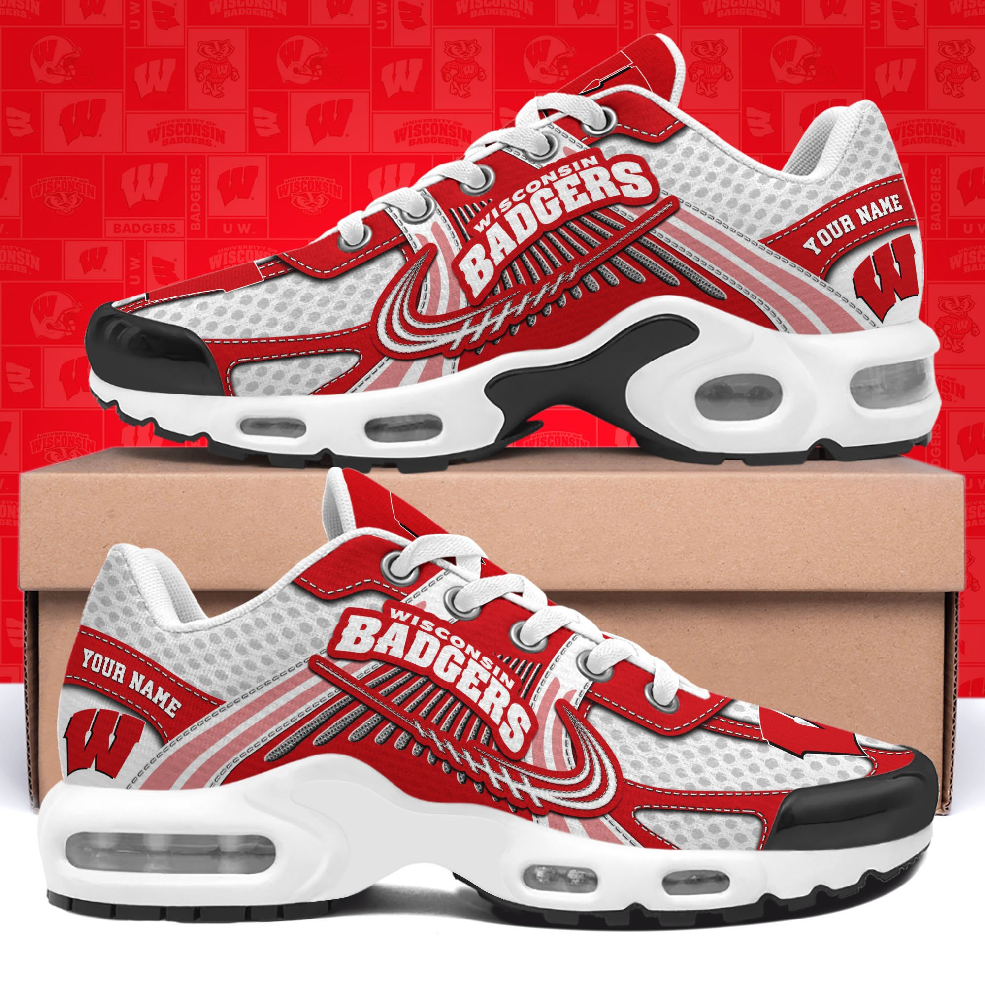 Wisconsin Badgers TN Shoes Custom Your Name, Sport Shoes 