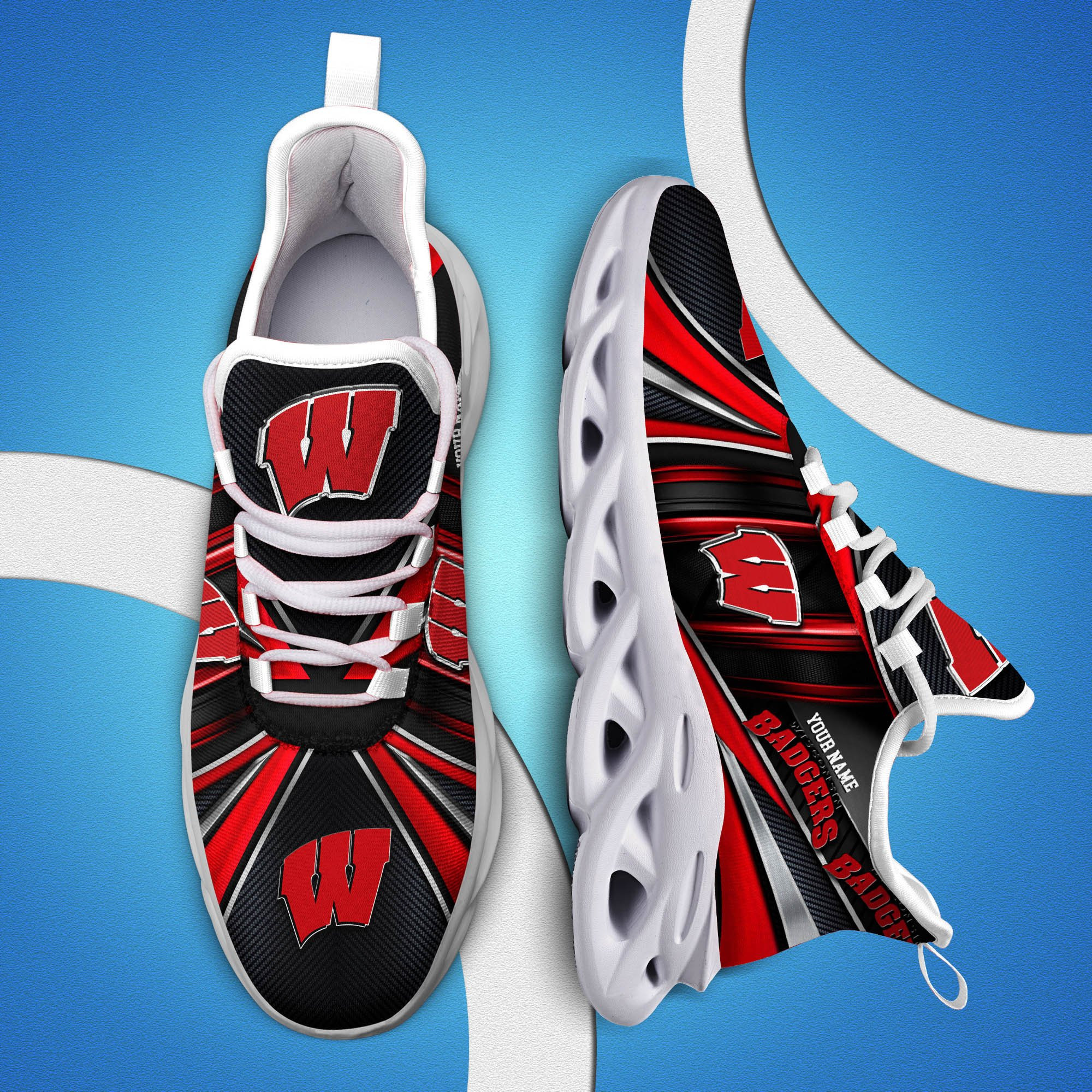 Wisconsin Badgers White C Sneakers 2026 Version Personalized Your Name, Sport Team Sneakers, Sport Gifts PH892